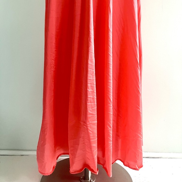 Vintage 70’s coral red orange lace flower slip gown dress & robe jacket set - Picture 10 of 16